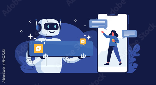 AI chatbot provides automated customer support by interacting with a user on her smartphone for a seamless service experience.