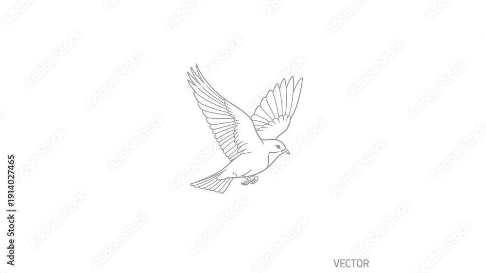 Obraz premium Minimalistic line drawing of a flying bird with outstretched wings.