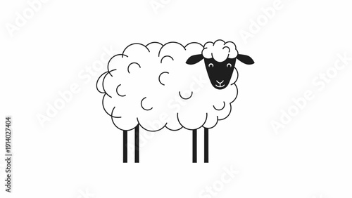 Cute cartoon sheep with fluffy wool and smiling face.