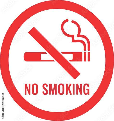 Prohibited Smoking Sign Featuring Cigarette and Smoke in a Circular Red Border