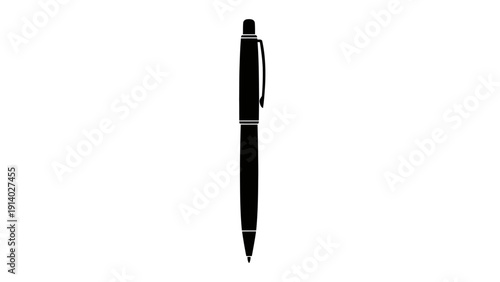 Black ballpoint pen with click mechanism isolated on white background.