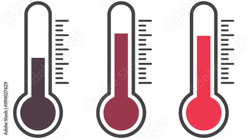 Three Thermometers Showing Different Temperature Levels