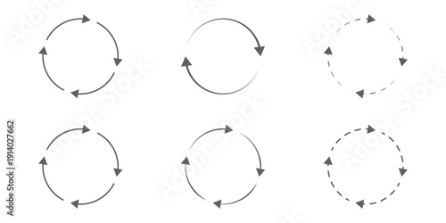 Circle arrow icon set illustration, refresh, reload, set of circle arrows rotating. vector illustration. Rotating arrows icon. refresh, reload, set of circle arrows rotating. Reload, Sync Symbols