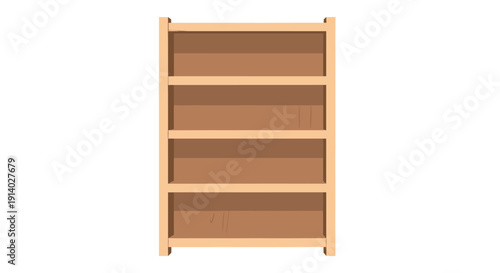 An empty minimalist wooden bookshelf with five spacious shelves stands vertically against a clean white background.