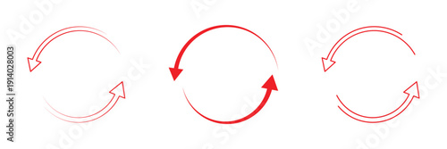 Circular Refresh Arrows Set in Three Line Styles. Minimal Reload Icon Set, Thin and Bold Circle Arrows. circle arrow icon set. circular arrow icon, refresh, reload arrow icon symbol sign