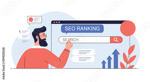 SEO specialist working on improving search engine ranking by optimizing keywords and analyzing website performance for better visibility.