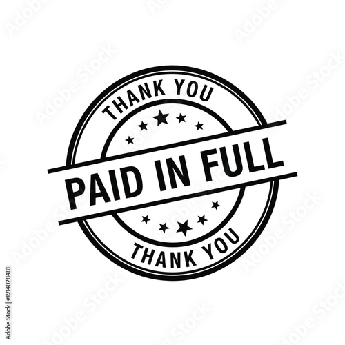Vector illustration icon paid in full black stamp with stars and thank you text