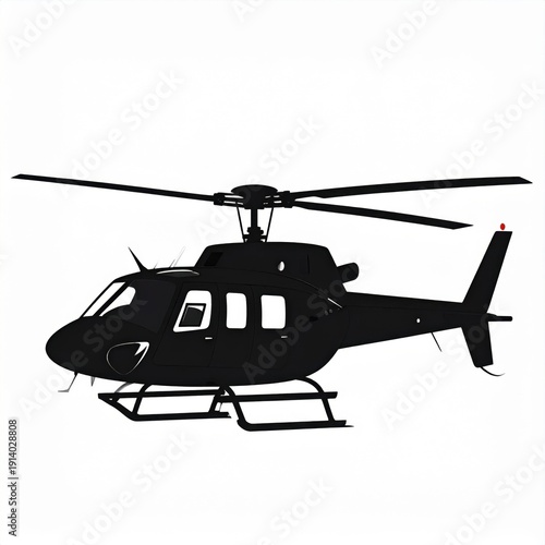 Black Silhouette Of A Helicopter In Motion Against A White Background Industrial Transportation Aviation Concept
