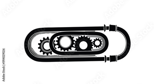 Industrial gear mechanism with interconnected cogs and tubes, engineering and manufacturing concept, mechanical system, technology and innovation, industrial design