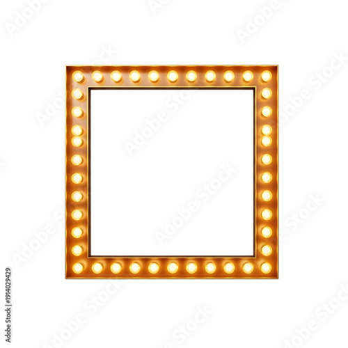 Retro illuminated square frame with warm light bulbs for vintage theater