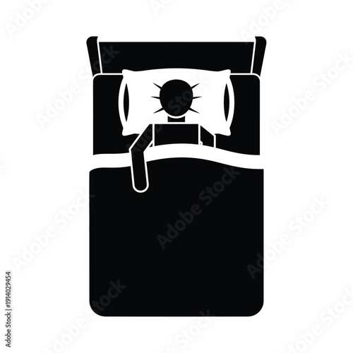 Vector illustration icon a person sleeping peacefully in bed with a pillow and blanket