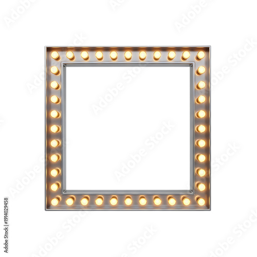 Illuminated square frame with bulbs for makeup artist on transparent background