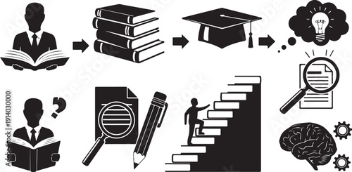 Education and learning concept with various icons and symbols