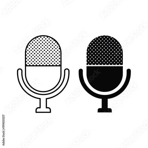 Vector illustration icon black and white microphone icons with dotted patterns