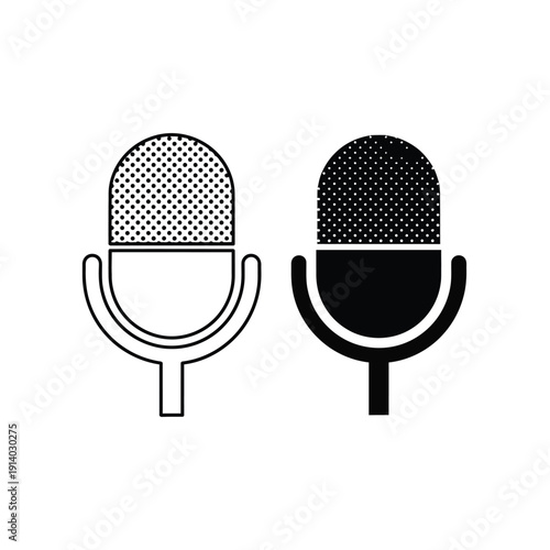 Vector illustration icon two black and white microphone icons with dotted mesh grills