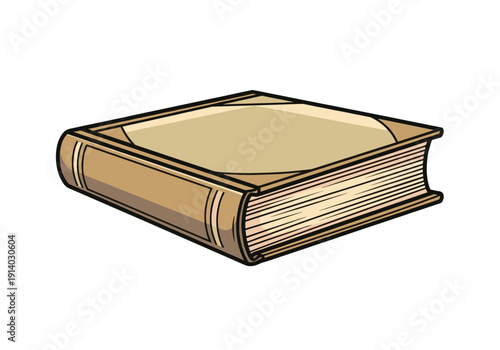 A Closed Book With a Brown Cover and Thick Pages Renders in a Pixelated Style on a White Background