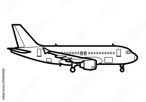 Commercial Airliner Jet Airplane With Wings Engines Landing Gear Cockpit Windows And Tail Fin Isolated On White Background Vector Outline Drawing
