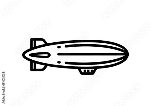 Outline Illustration Of A Blimp Aircraft With Fins And Gondola Against A White Background Vector Art