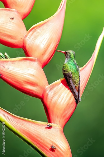Hummingbird on birds of paradise