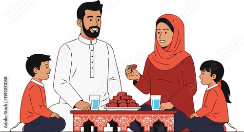Family sharing food together around a table with festive decorations during a special occasion at home indoors