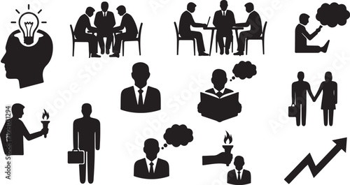 Business People Silhouettes with Ideas and Communication Concepts