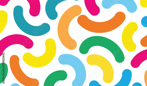 Dynamic pattern of bright, rounded abstract shapes in yellow, pink, and teal. Energetic, playful background for modern, creative, and fun designs.