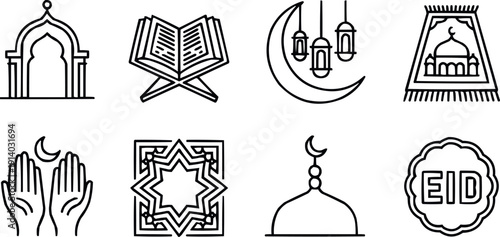Islamic cultural symbols collection for Eid and Ramadan decorative elements and graphic design
