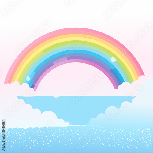 Pastel rainbow arching over fluffy clouds with subtle sparkle effect, sky background