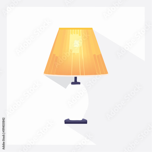 Warm bedside lamp with a shade casting a soft glow, casting long shadows