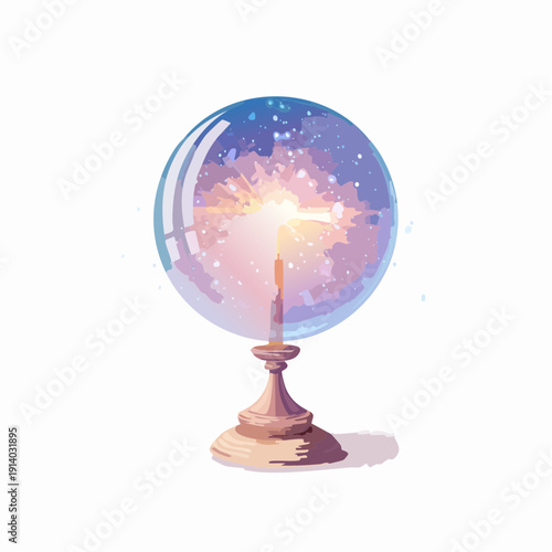 Magical crystal ball showing a glowing galaxy with stars, symbolizing future and dreams