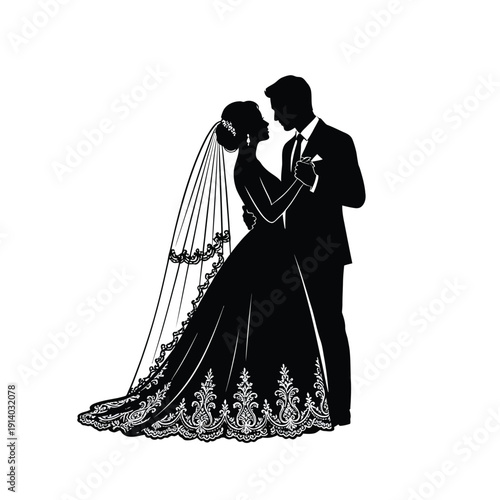 Silhouetted couple embraces during a wedding first dance a romantic scene