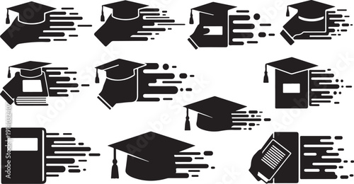 Graduation icons and symbols for education and learning materials