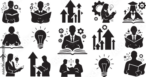 Education and learning concepts in black and white icons