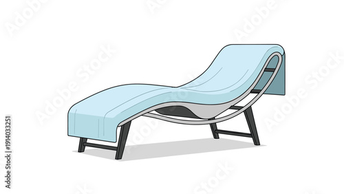 Minimalist modern chaise longue lounge chair with a sleek blue cushion and metallic frame designed for comfort and interior style.