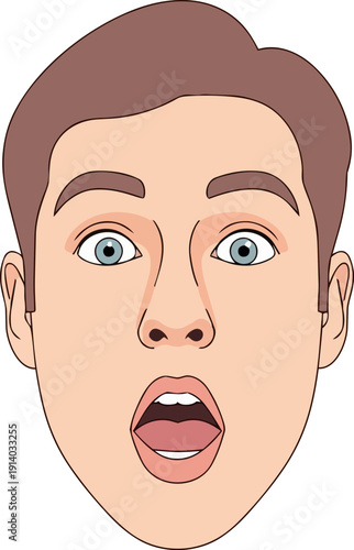 A cartoon man with an astonished expression looks directly forward with wide eyes and an open mouth