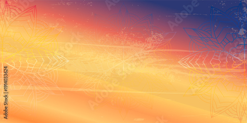 Threadbare background with ornate floral mandala pattern on gradient background. For decoration invitation, cards, logos, cover, flyer, banner. Islam, Indian, diwali motifs