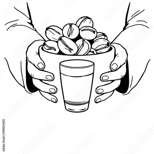 Coffee Beans and Glass of Water