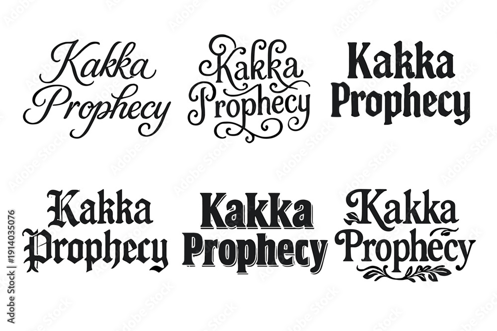 Obraz premium Harmonious Lettering Grid. Kakka Prophecy. Set lettering. harmonious lettering variations of the same emblematic concept, each with different