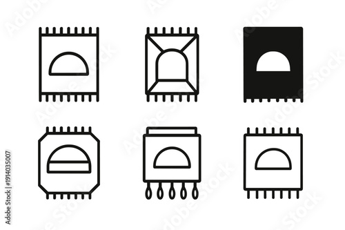 Cozy Bedroom Icons. Cozy bedroom vibes. Icon set. Set Logo of Cozy bedroom vibes: cozy area rug. harmonious logo variations of the same emblematic concept,