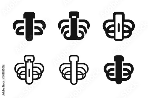 Cable Management Logos. Tidying workspace. Icon set. Set Logo of tidying workspace: cable management clips. harmonious logo variations of the same emblematic