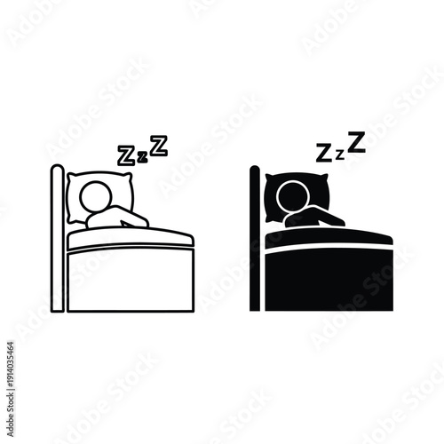 Vector illustration icon two people sleeping in bed, one in black and white illustration