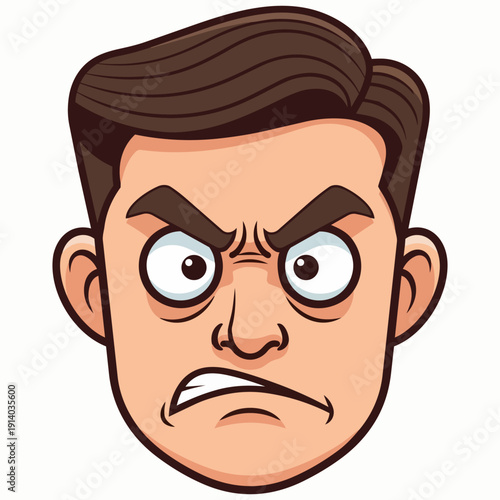 A cartoon man with an angry expression on his face is shown from the front with a shocked look and a furrowed brow