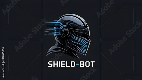 Wallpaper Mural Futuristic robot head illustration with cybernetic energy lines and shield bot text Torontodigital.ca