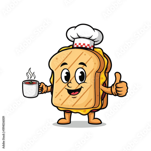 Toasted Sandwich Character with Cup of Tea