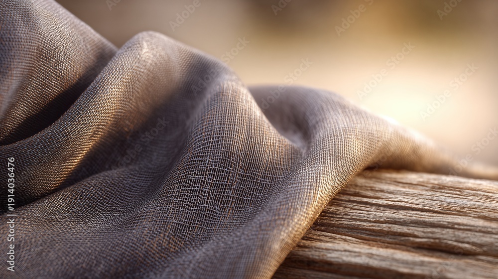 Fototapeta premium Fabric Rests Gently on Wood, Showing the Fine Texture and Detail