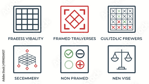 Collection of iconography-only pictogram-style non-linguistic symbols and graphical elements displayed in a grid layout