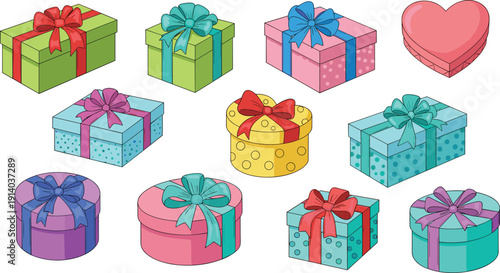 Colorful Gift Boxes Collection with Ribbons and Bows Illustration