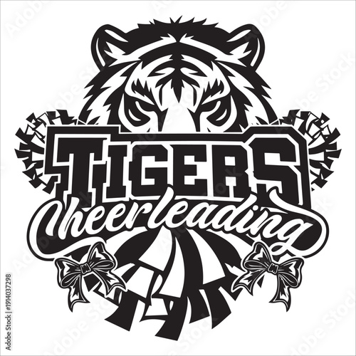 Tiger Cheerleading Mascot Black White Logo