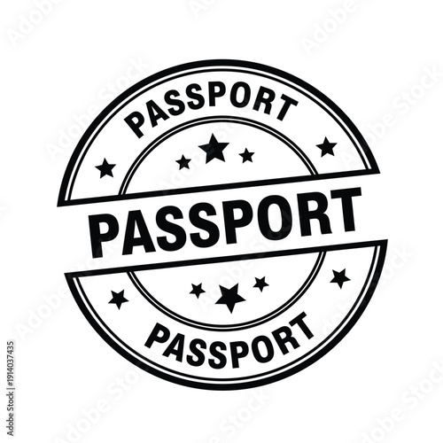 Vector illustration icon black and white passport stamp icon with stars