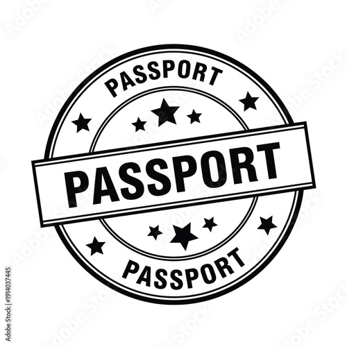 Vector illustration icon black and white passport stamp icon with stars on a isolated